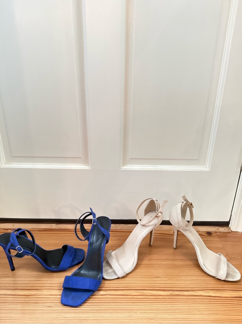 (2 pairs) Lulu’s Ankle-Strap Stiletto Sandals in Blue & Cream